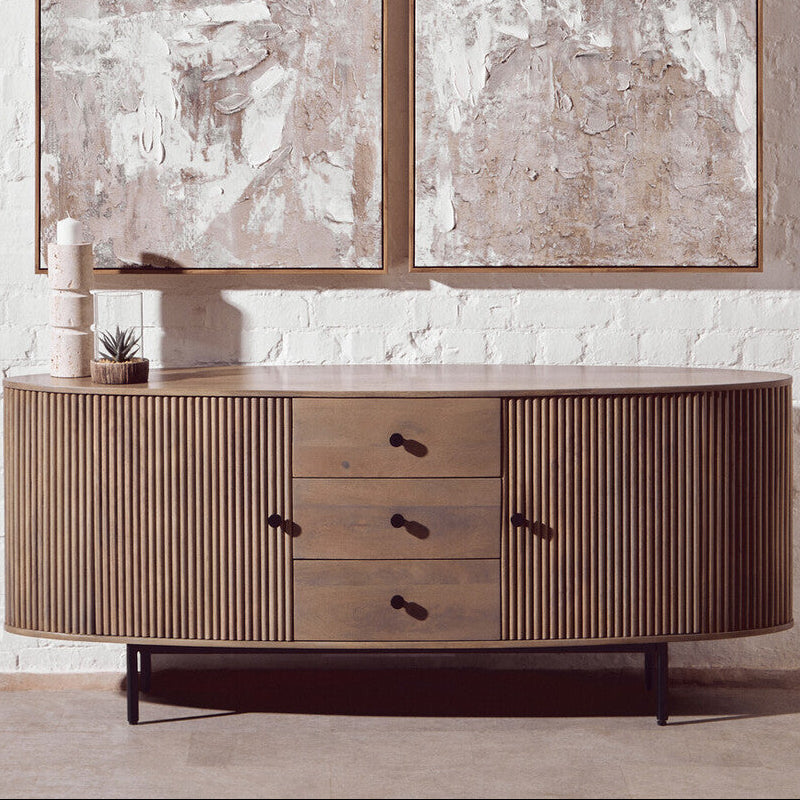 Two Door Three Drawer Grey Mango Wood Sideboard | Torello