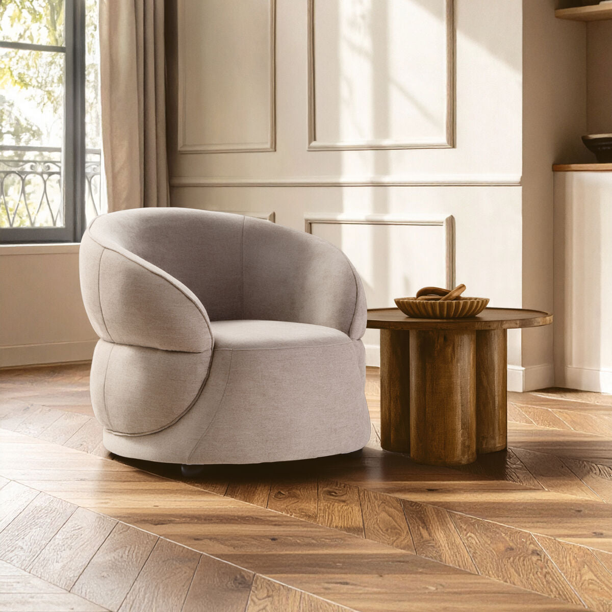Daphne Taupe Chenille Effect Chair with Curved Back