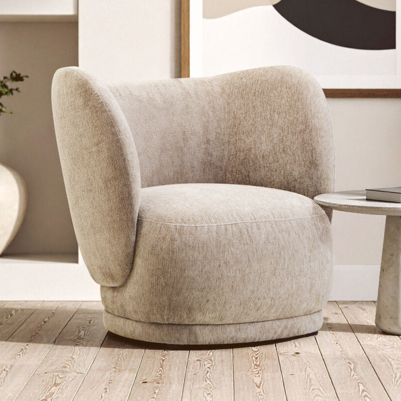 Delray Deep Stone Chenille Chair with Curved Back
