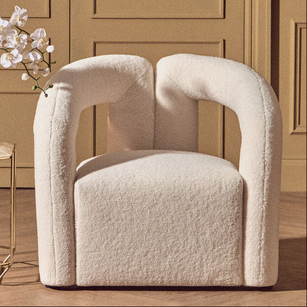 Davina Ivory Boucle Effect Chair with Curved Back
