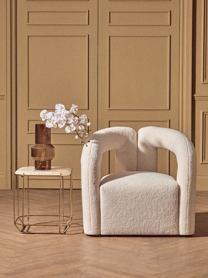 Davina Ivory Boucle Effect Chair with Curved Back