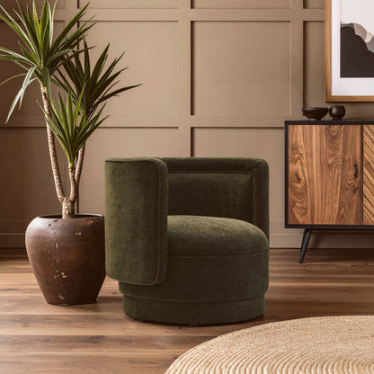 Drake Forest Green Fabric Chenille Effect Chair With Curved Back