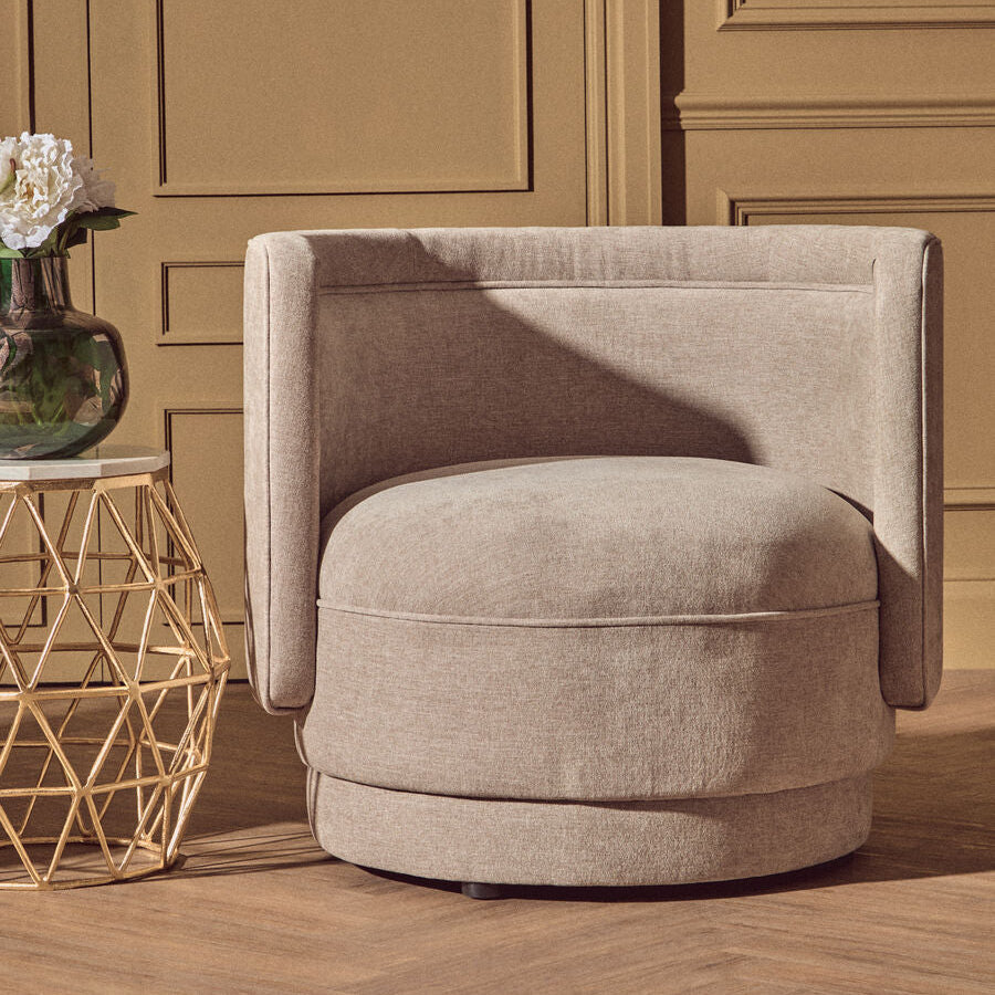 Drake Taupe Chenille Effect Chair With Curved Back