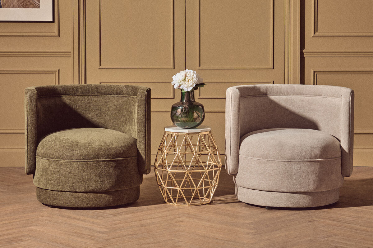Drake Taupe Chenille Effect Chair With Curved Back