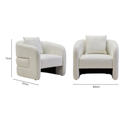 Bilani Cream Fabric Linen Effect Chair With Curved Back