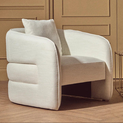 Bilani Cream Fabric Linen Effect Chair With Curved Back