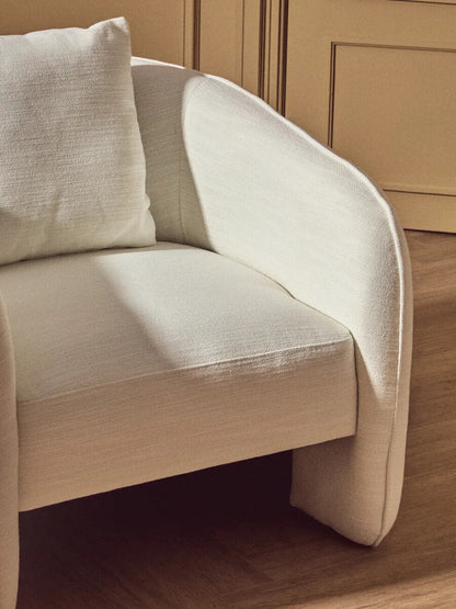 Bilani Cream Fabric Linen Effect Chair With Curved Back