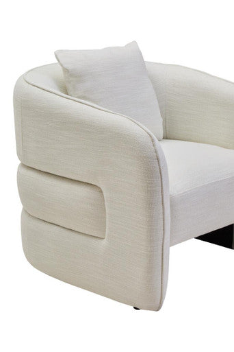 Bilani Cream Fabric Linen Effect Chair With Curved Back