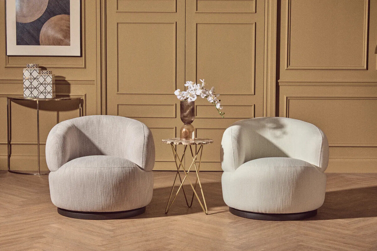 Textured Cream Curved Swivel Chair | Bordo