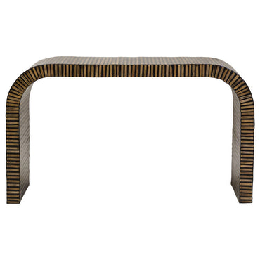 Natural Bamboo Inlay Curved Console Table with Sculptural Striped Design | Bambusa
