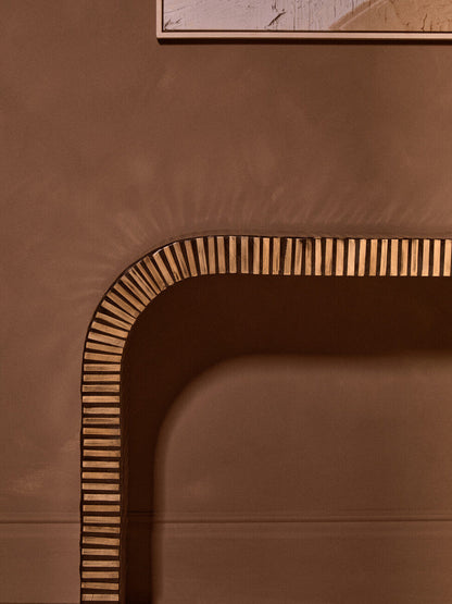 Natural Bamboo Inlay Curved Console Table with Sculptural Striped Design | Bambusa