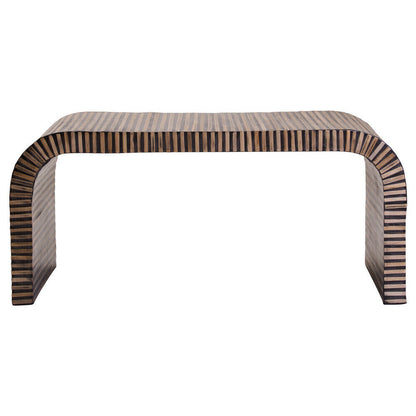 Natural Finish Curved Coffee Table with Striped Bamboo Inlay | Bambusa