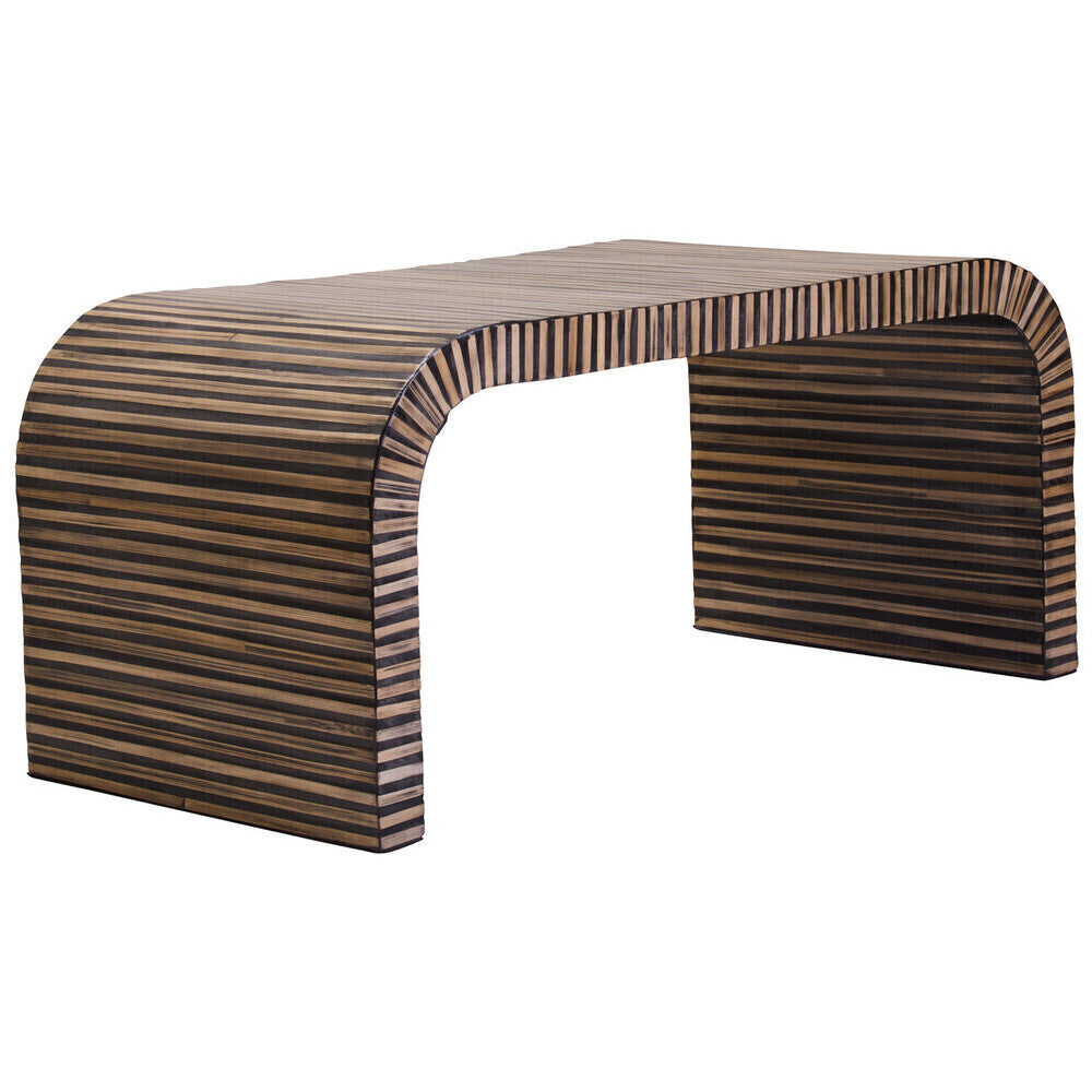 Natural Finish Curved Coffee Table with Striped Bamboo Inlay | Bambusa