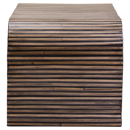 Natural Finish Curved Coffee Table with Striped Bamboo Inlay | Bambusa