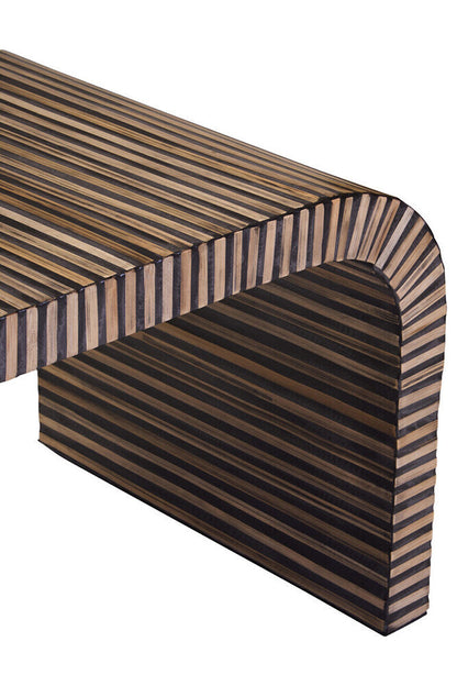 Natural Finish Curved Coffee Table with Striped Bamboo Inlay | Bambusa