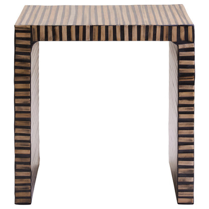 Natural Bamboo Inlay Square Side Table with Linear Pattern and Open Base | Bambusa