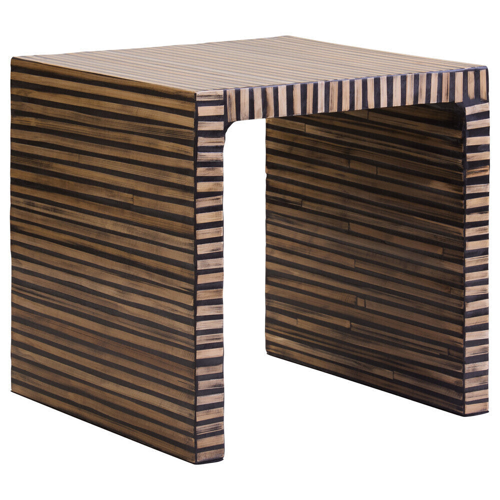 Natural Bamboo Inlay Square Side Table with Linear Pattern and Open Base | Bambusa