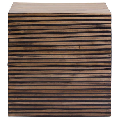 Natural Bamboo Inlay Square Side Table with Linear Pattern and Open Base | Bambusa