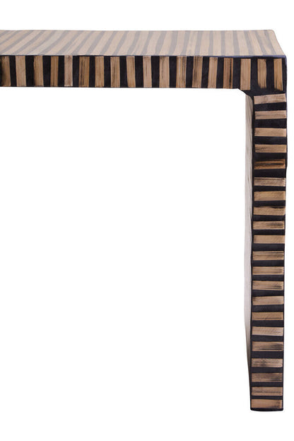 Natural Bamboo Inlay Square Side Table with Linear Pattern and Open Base | Bambusa