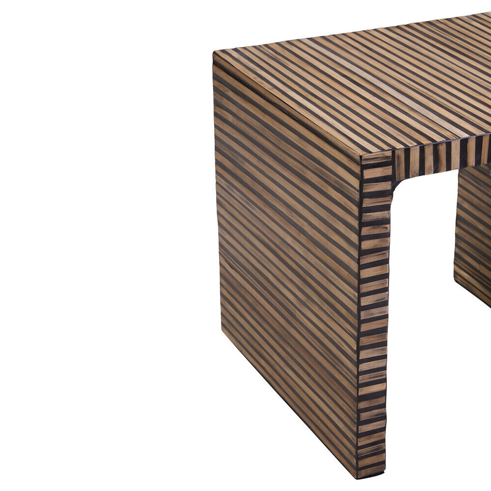 Natural Bamboo Inlay Square Side Table with Linear Pattern and Open Base | Bambusa