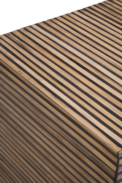 Natural Bamboo Inlay Square Side Table with Linear Pattern and Open Base | Bambusa