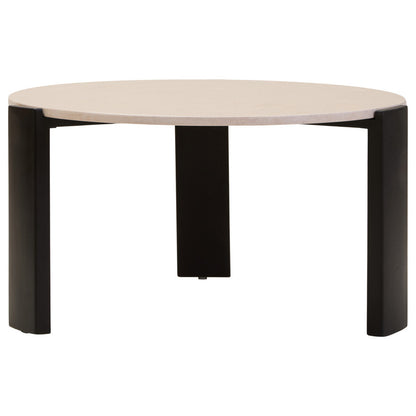 Cream Round Marble Top Large Coffee Table with Black Acacia Legs | Palermo