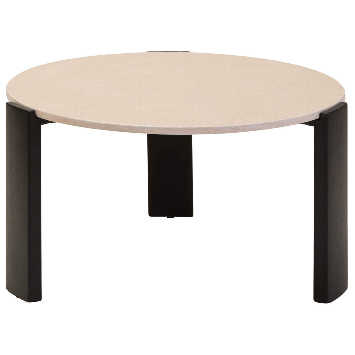Cream Round Marble Top Large Coffee Table with Black Acacia Legs | Palermo