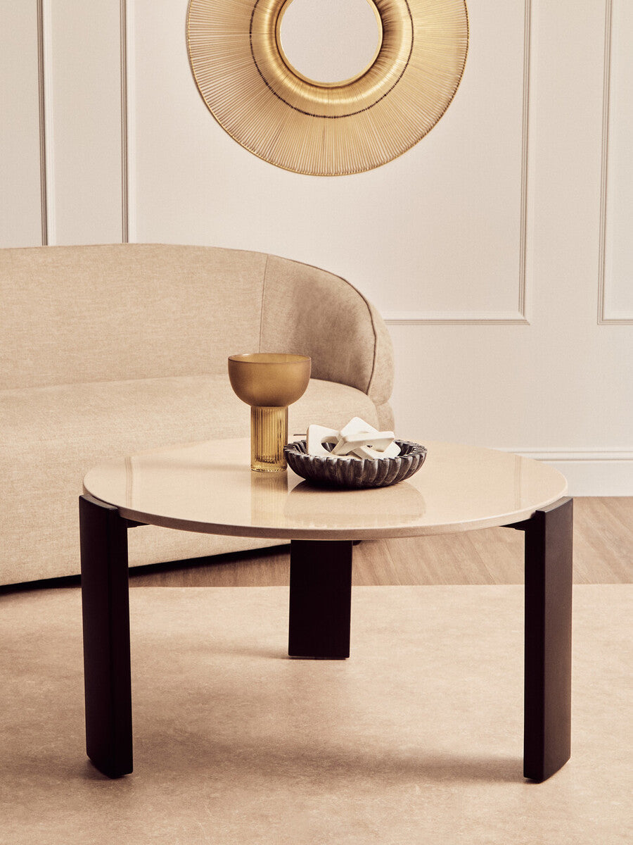 Cream Round Marble Top Large Coffee Table with Black Acacia Legs | Palermo