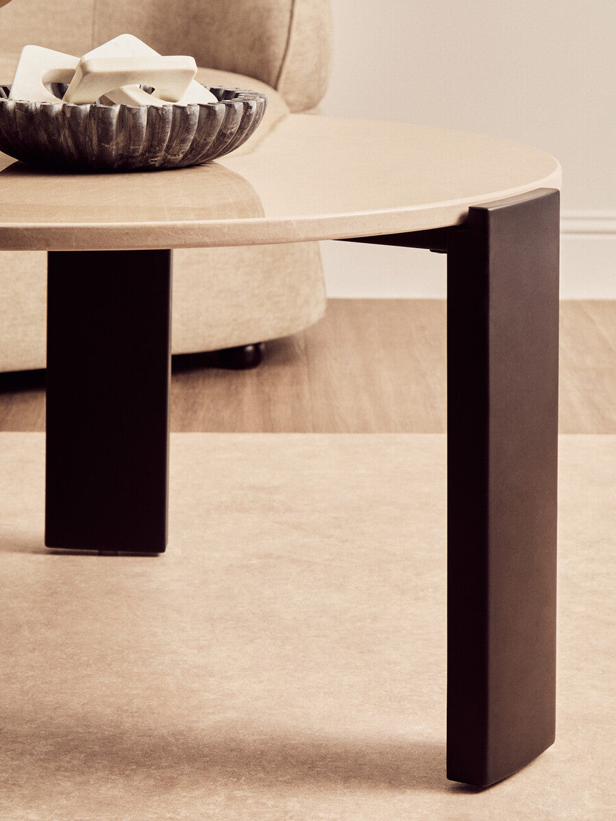 Cream Round Marble Top Large Coffee Table with Black Acacia Legs | Palermo