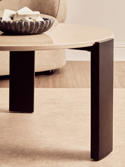 Cream Round Marble Top Large Coffee Table with Black Acacia Legs | Palermo
