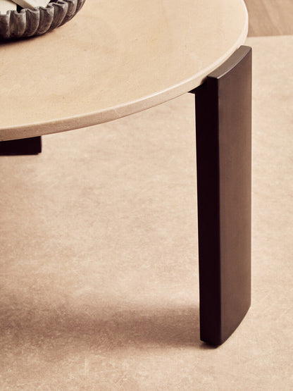 Cream Round Marble Top Large Coffee Table with Black Acacia Legs | Palermo