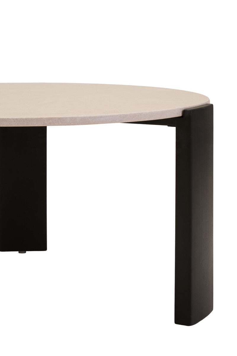 Cream Round Marble Top Large Coffee Table with Black Acacia Legs | Palermo