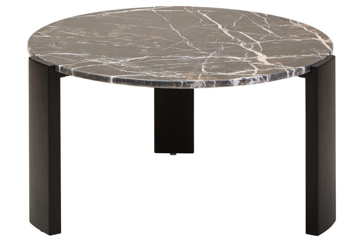 Black Round Marble Top Large Coffee Table with Black Acacia Legs | Palermo