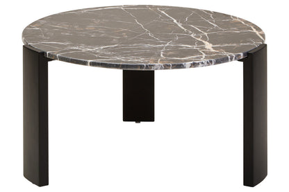 Black Round Marble Top Large Coffee Table with Black Acacia Legs | Palermo