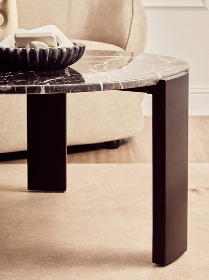 Black Round Marble Top Large Coffee Table with Black Acacia Legs | Palermo