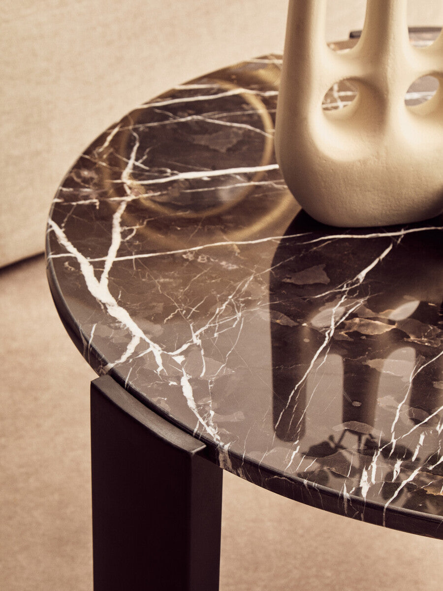 Black Round Marble Top Large Coffee Table with Black Acacia Legs | Palermo