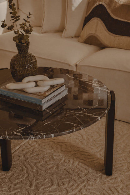 Black Round Marble Top Large Coffee Table with Black Acacia Legs | Palermo