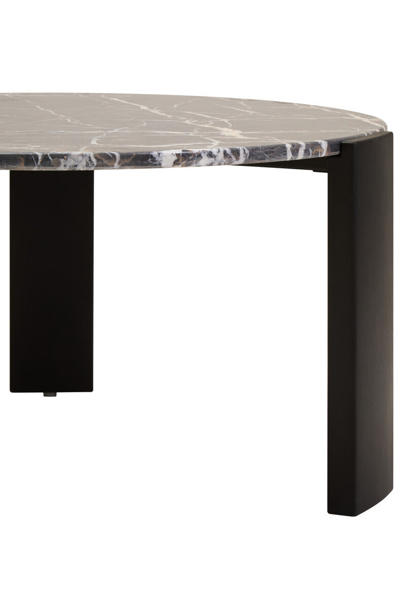 Black Round Marble Top Large Coffee Table with Black Acacia Legs | Palermo