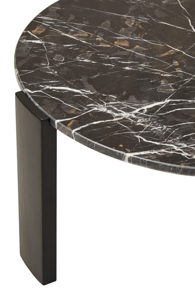 Black Round Marble Top Large Coffee Table with Black Acacia Legs | Palermo