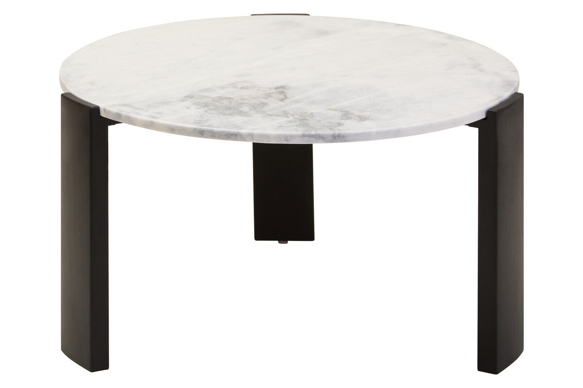 White Round Marble Top Large Coffee Table with Black Acacia Legs | Palermo