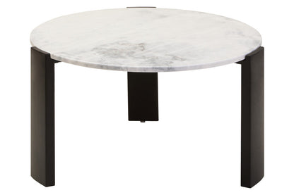 White Round Marble Top Large Coffee Table with Black Acacia Legs | Palermo