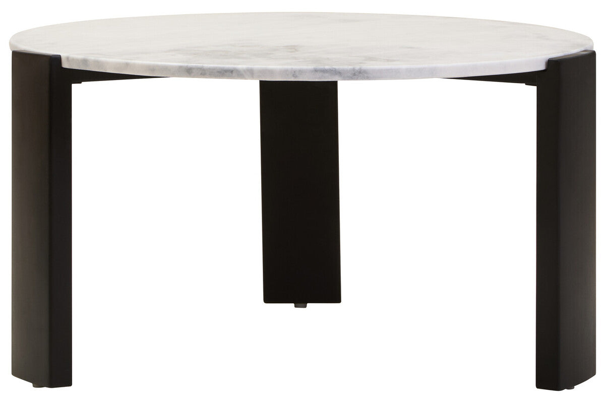White Round Marble Top Large Coffee Table with Black Acacia Legs | Palermo