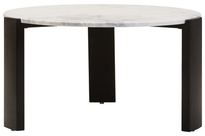 White Round Marble Top Large Coffee Table with Black Acacia Legs | Palermo