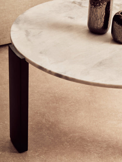 White Round Marble Top Large Coffee Table with Black Acacia Legs | Palermo