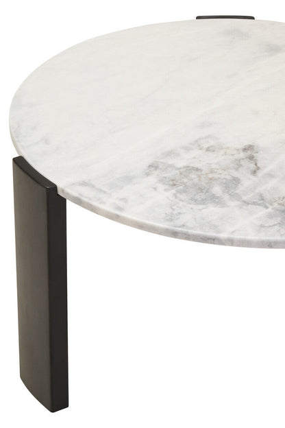 White Round Marble Top Large Coffee Table with Black Acacia Legs | Palermo
