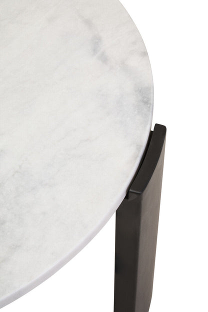 White Round Marble Top Large Coffee Table with Black Acacia Legs | Palermo