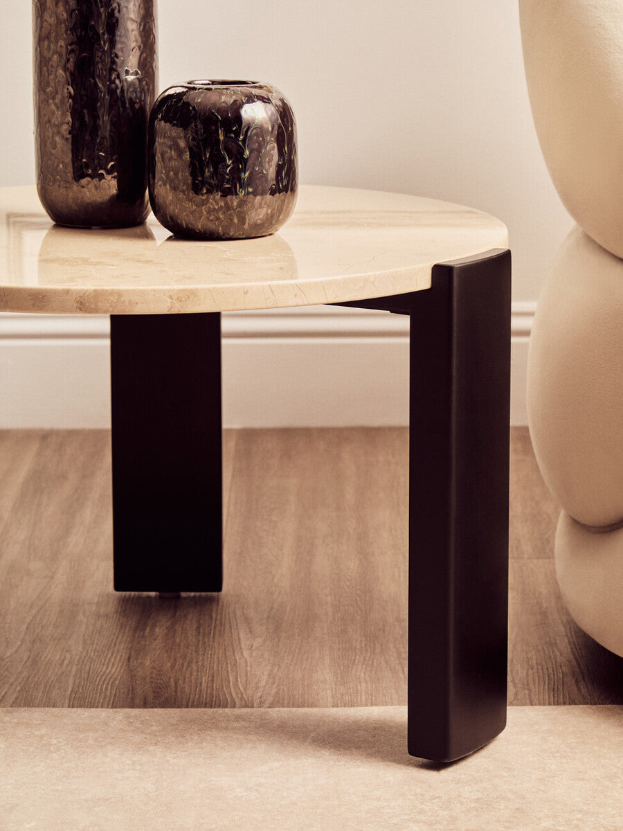 Cream Round Marble Top Large Coffee Table with Small Acacia Legs | Palermo