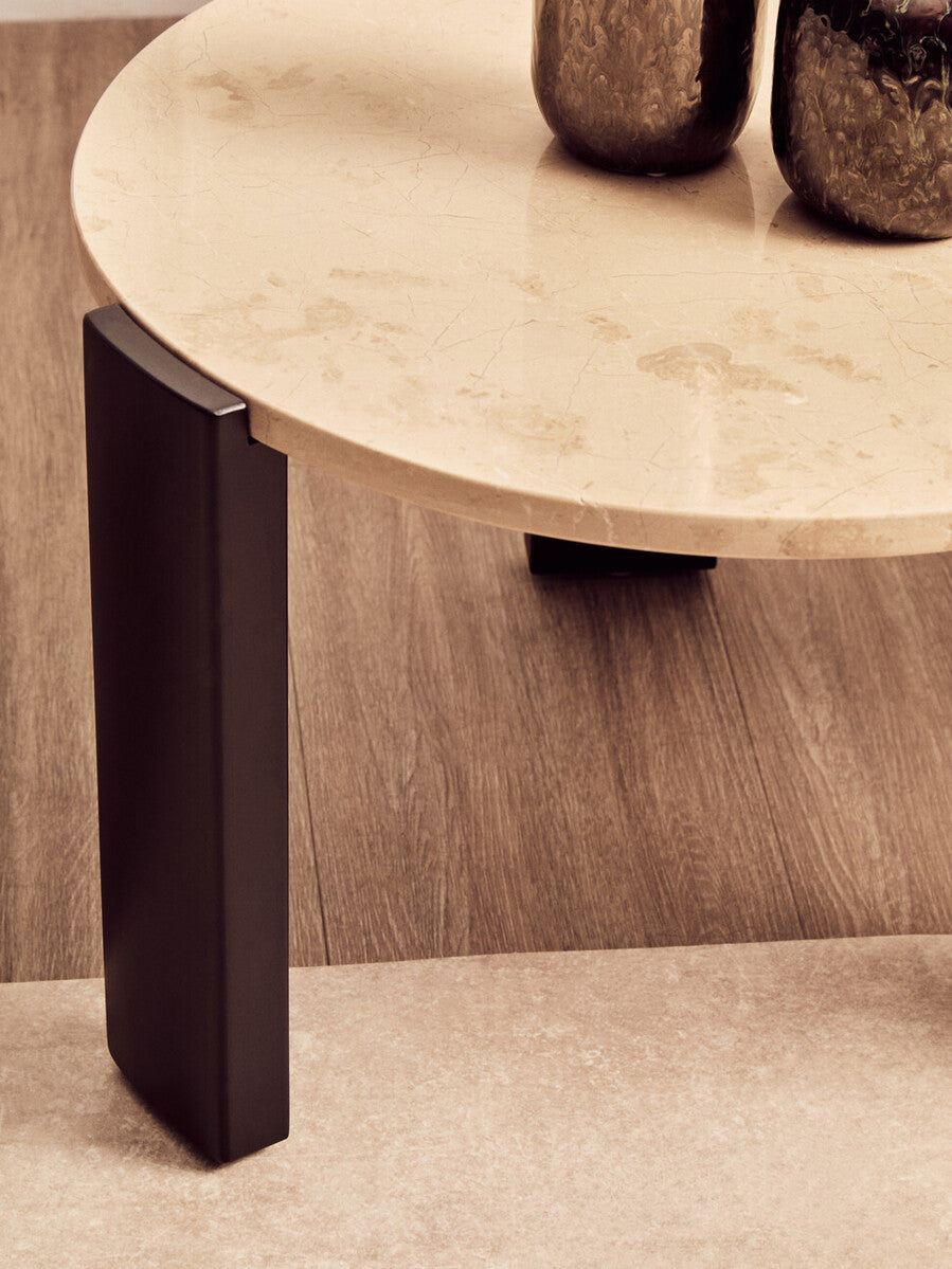 Cream Round Marble Top Large Coffee Table with Small Acacia Legs | Palermo