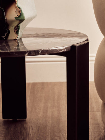 Black Round Marble Top Small Coffee Table with Black Acacia Legs | Palermo