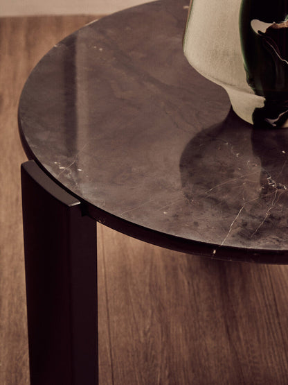 Black Round Marble Top Small Coffee Table with Black Acacia Legs | Palermo